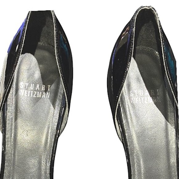 Stuart Weitzman Black Patent Leather Cut Out Peep Toe Heel Grosgrain Bow Size 9N - Picture 5 of 9